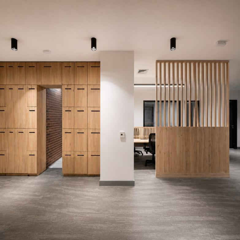 Interior con mobiliario de madera a medida en Medellín